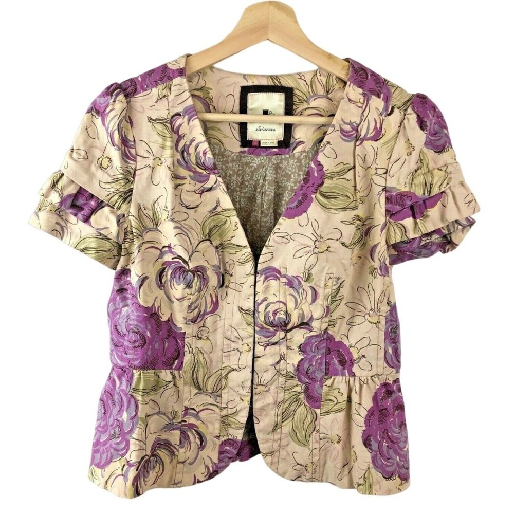 Elevenses Blazer Size 4 Short Sleeve Hook Front Vintage Floral Anthropologie